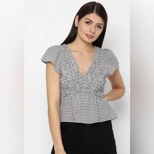 American Eagle Outfitters Black and White Checkered Fitted Blouse